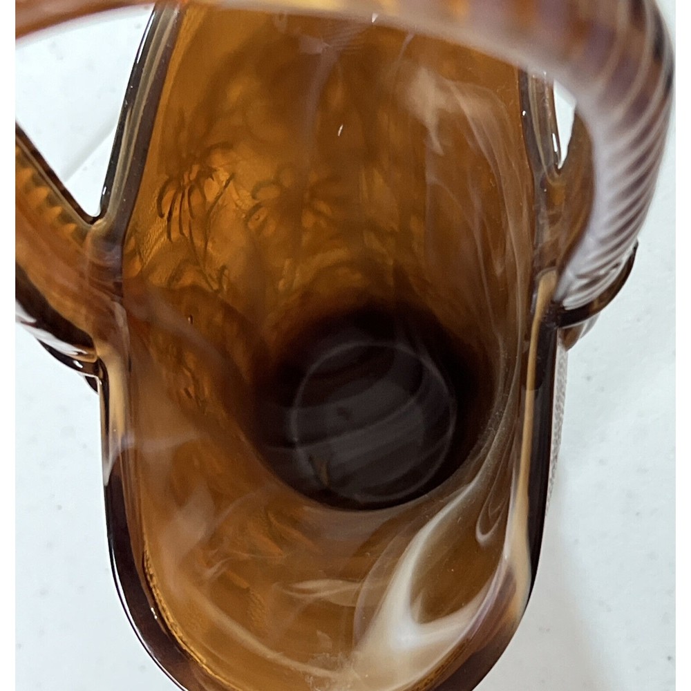 Vintage Imperial Dark Caramel Root Beer Slag Glass Tall Daisy Basket 10 In Tall - Picture 16 of 16